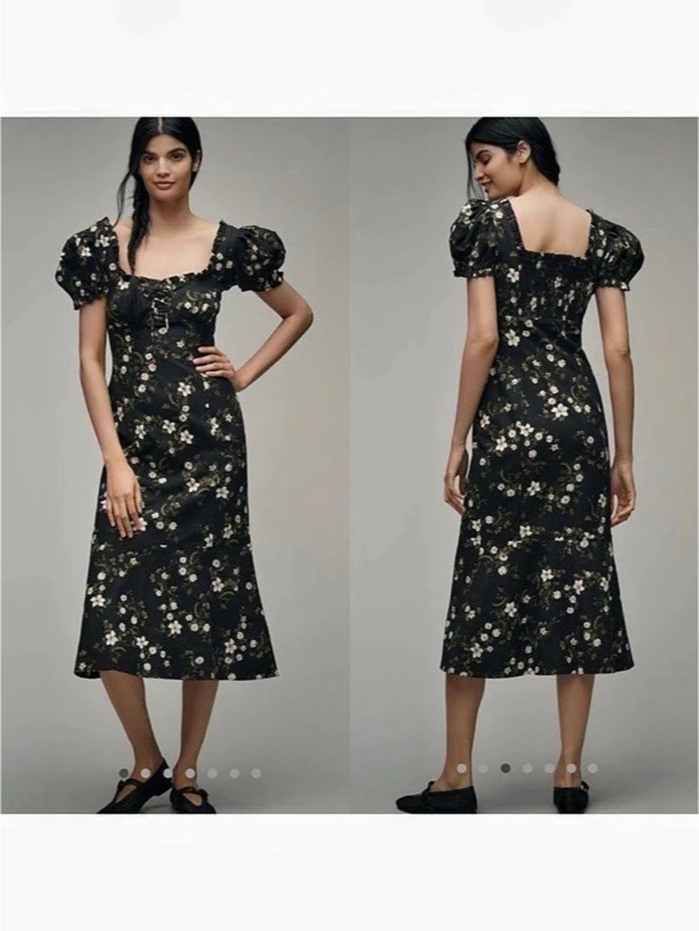 Maeve Anthropologie Sweatheart neck Floral Linen Blend Midi Dres